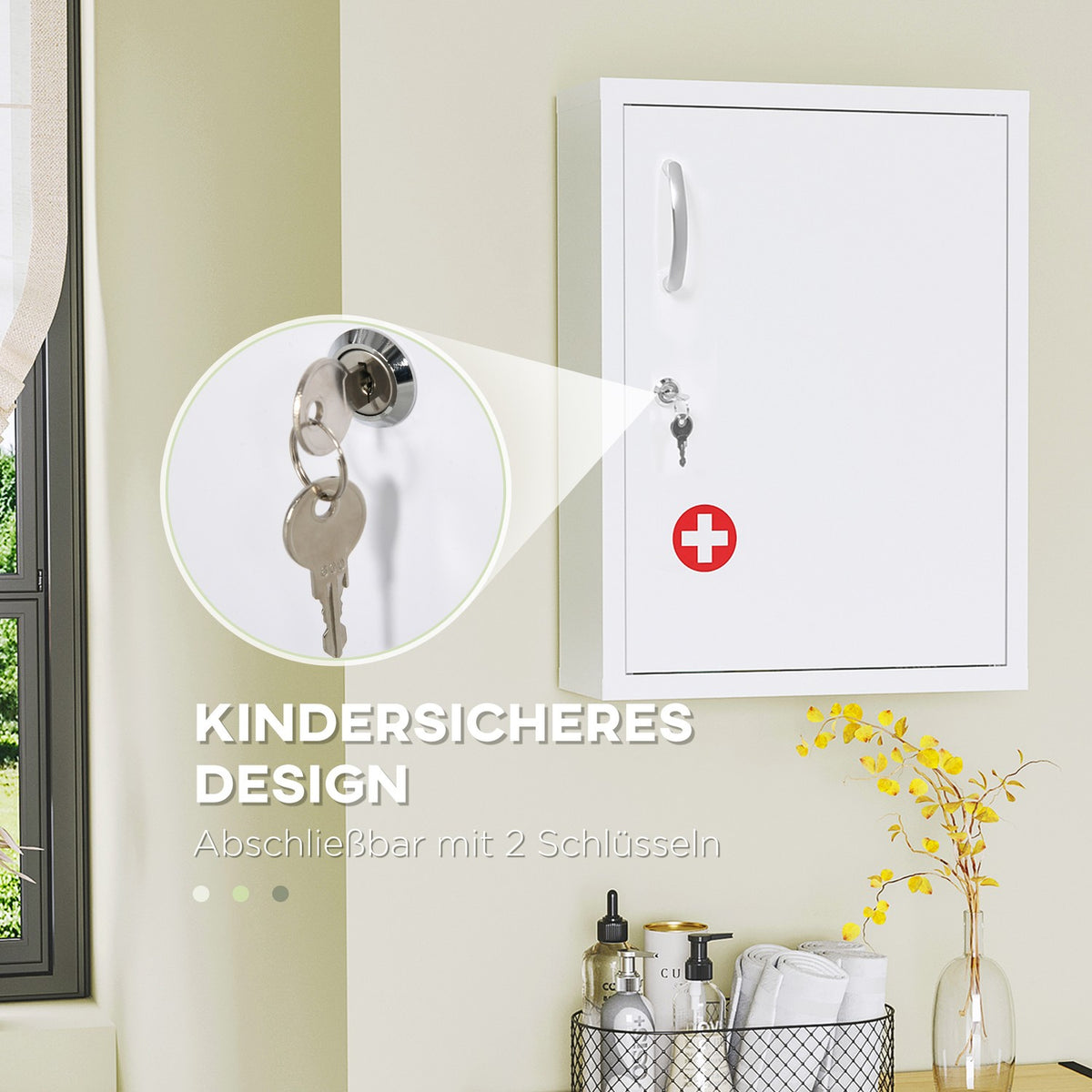 Apothecary Cabinet Wall Mounted Lockable 2 Keys Steel White 40X15X53.5Cm