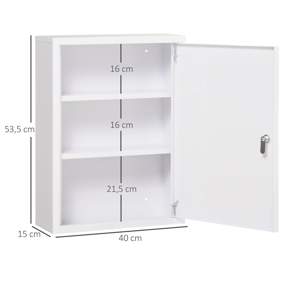 Apothecary Cabinet Wall Mounted Lockable 2 Keys Steel White 40X15X53.5Cm