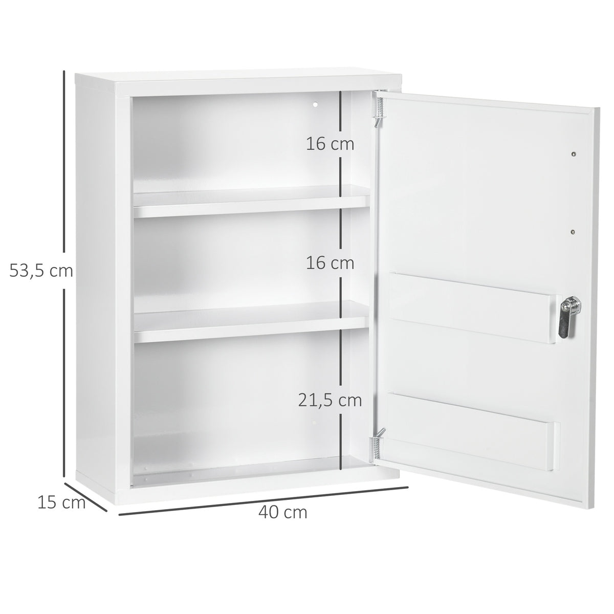 Apothecary Cabinet Wall Mounted Lockable 2 Keys Steel White 40X15X53.5Cm