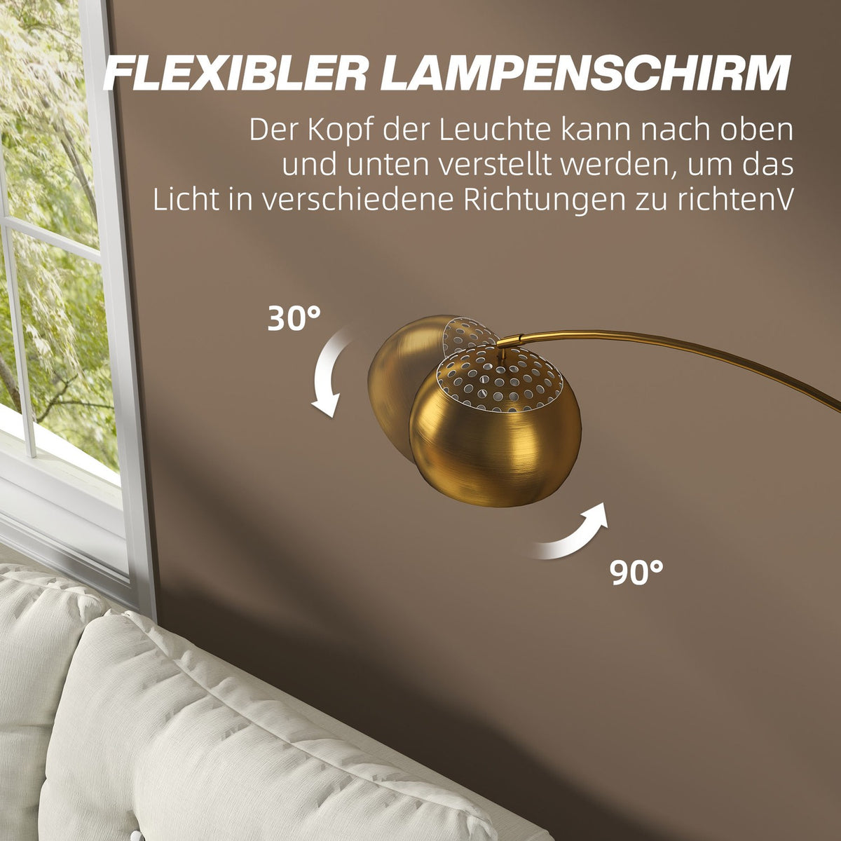 Arc Floor Lamp, Marble Base, 180 cm, Black/Gold