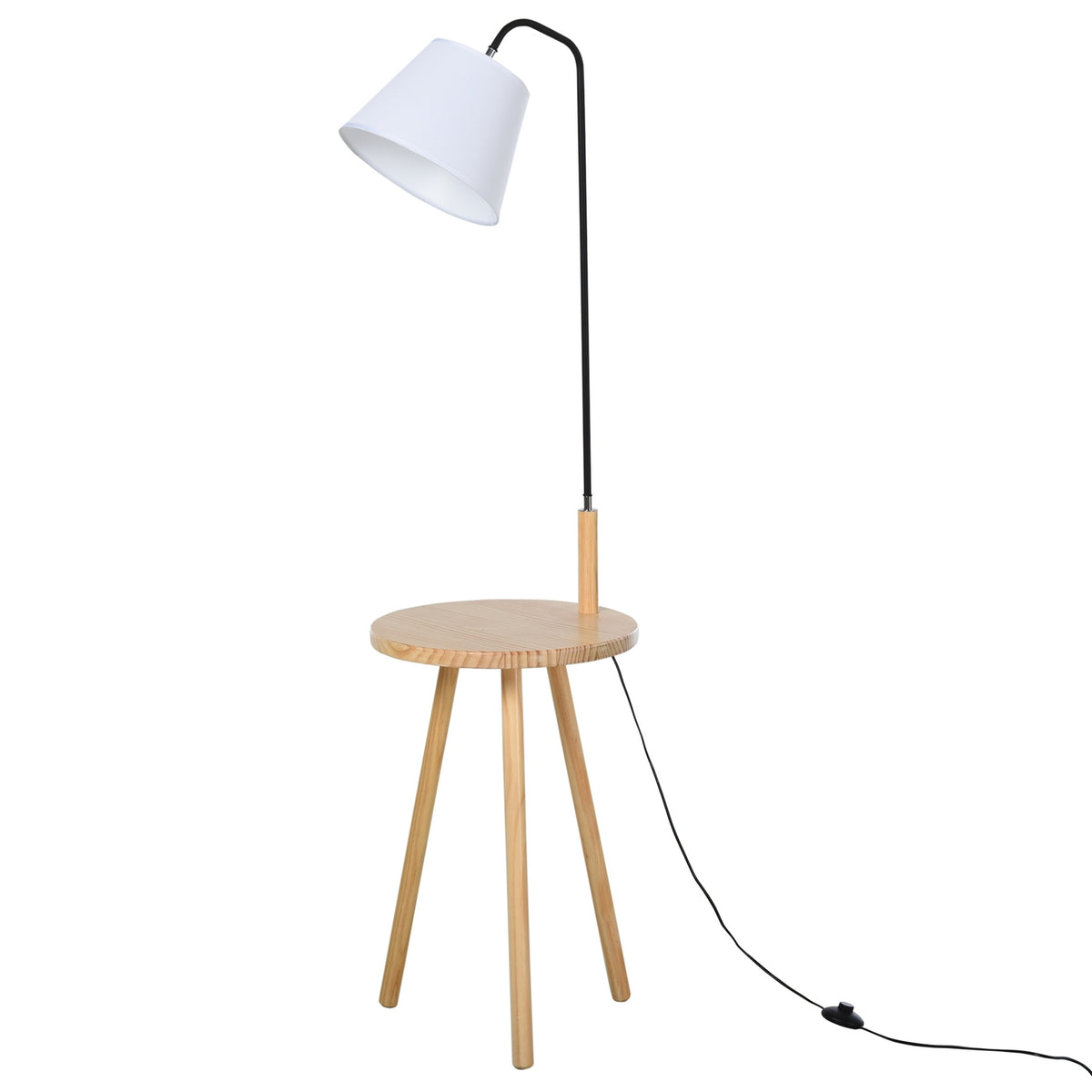 Arc Lamp For Living Room Floor Lamp With Wooden Table In Scandinavian Style, Steel, White, 42X42X144Cm