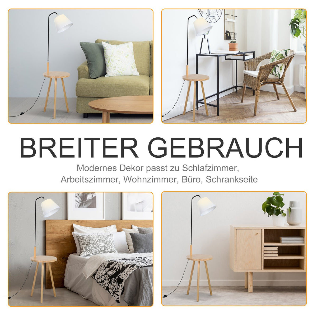 Arc Lamp For Living Room Floor Lamp With Wooden Table In Scandinavian Style, Steel, White, 42X42X144Cm