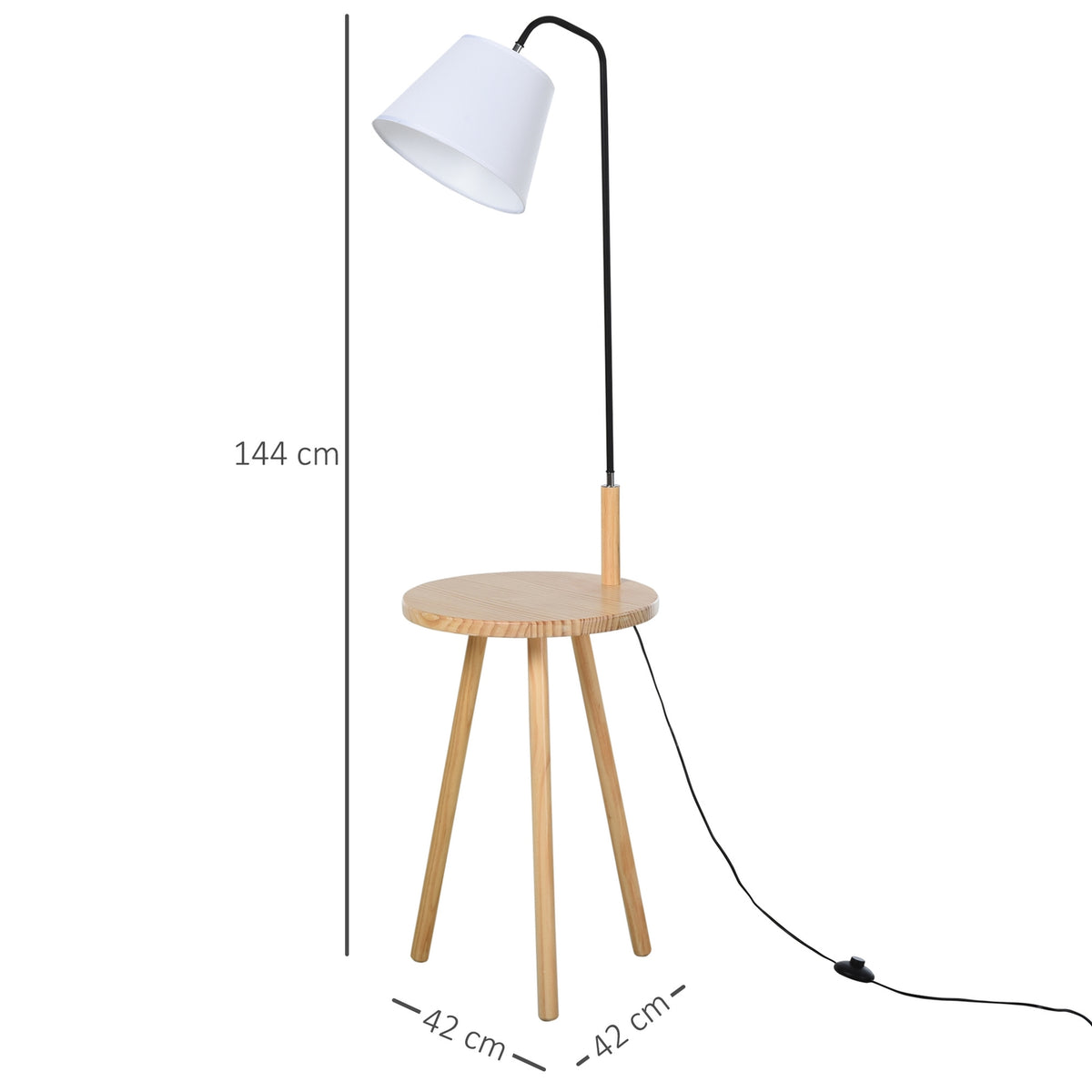 Arc Lamp For Living Room Floor Lamp With Wooden Table In Scandinavian Style, Steel, White, 42X42X144Cm