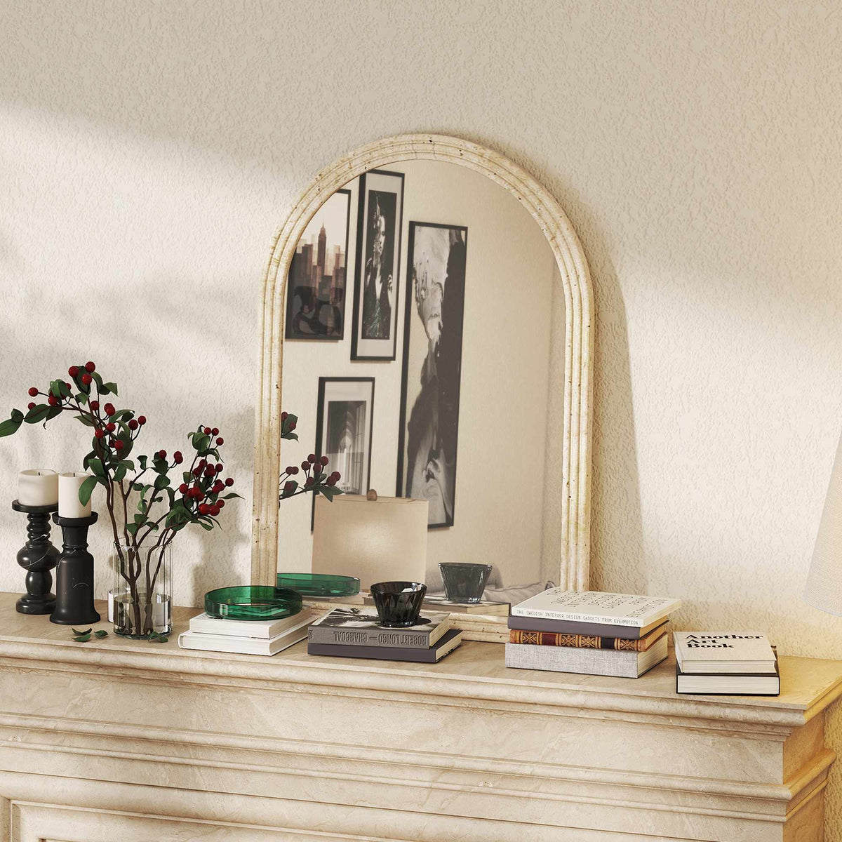 Arched Wall Mirror, Beige, 50 x 70 cm, Polystyrene Frame
