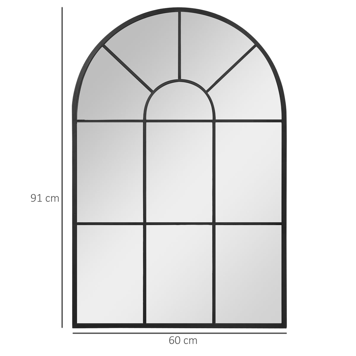 Arched Window Wall Mirror 91X60Cm Metal Frame Glass For Living Room Bedroom Dining Room Hallway Black