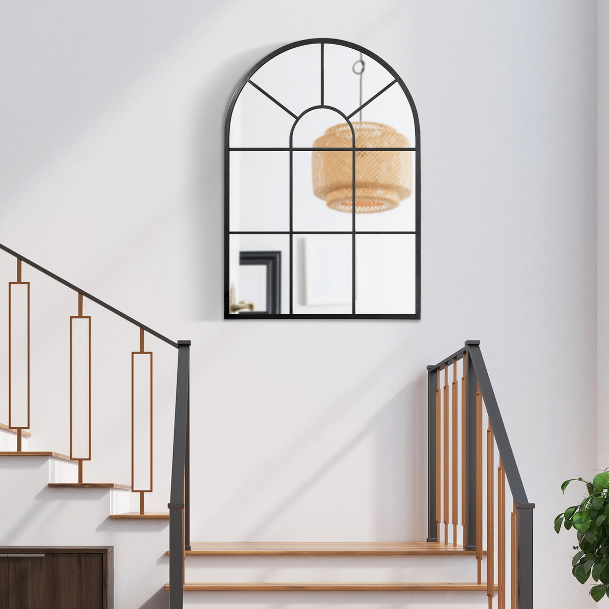 Arched Window Wall Mirror 91X60Cm Metal Frame Glass For Living Room Bedroom Dining Room Hallway Black