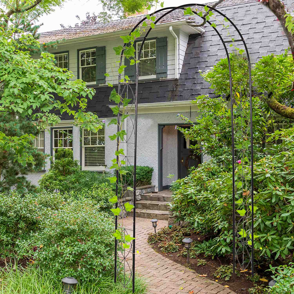 Archway Trellis Plant Arch Trellis Garden Arch Roof Metal Black 114 X 30 X 230 Cm