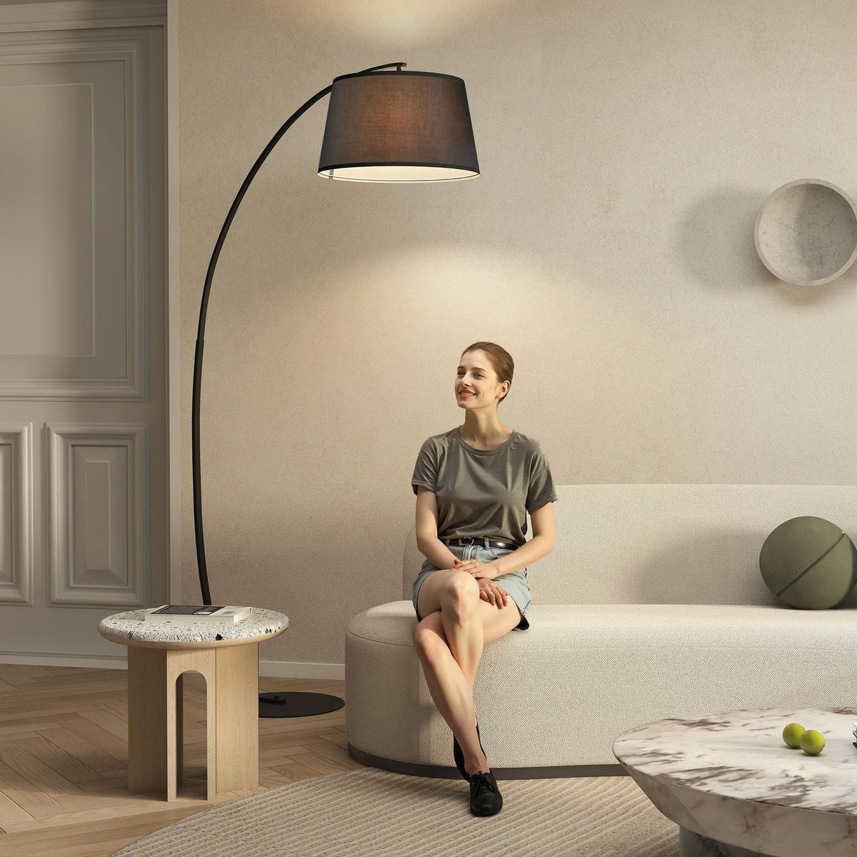 Arc lamp floor lamp Arc - Modern arc lamp made of metal - Floor lamp metal linen black