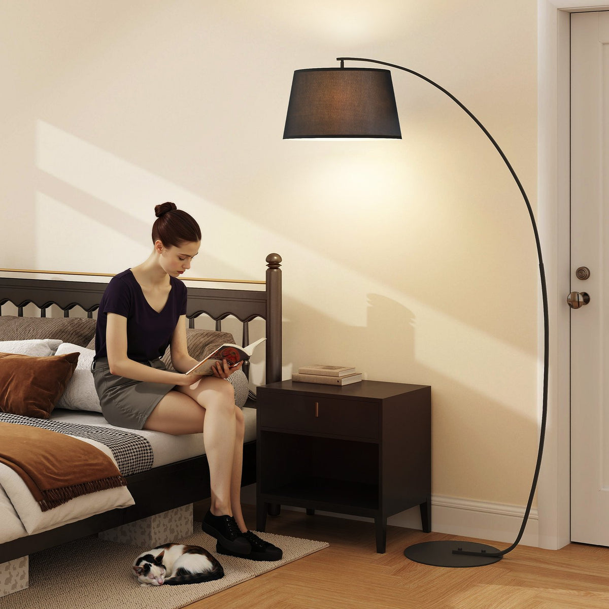 Arc lamp floor lamp Arc - Modern arc lamp made of metal - Floor lamp metal linen black