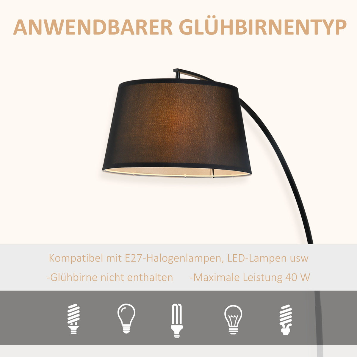 Arc lamp floor lamp Arc - Modern arc lamp made of metal - Floor lamp metal linen black