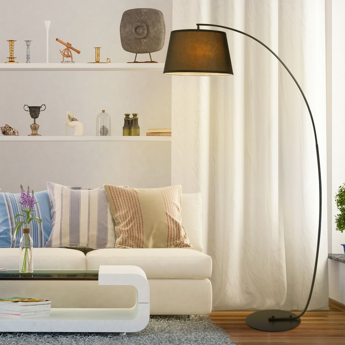Arc lamp floor lamp Arc - Modern arc lamp made of metal - Floor lamp metal linen black