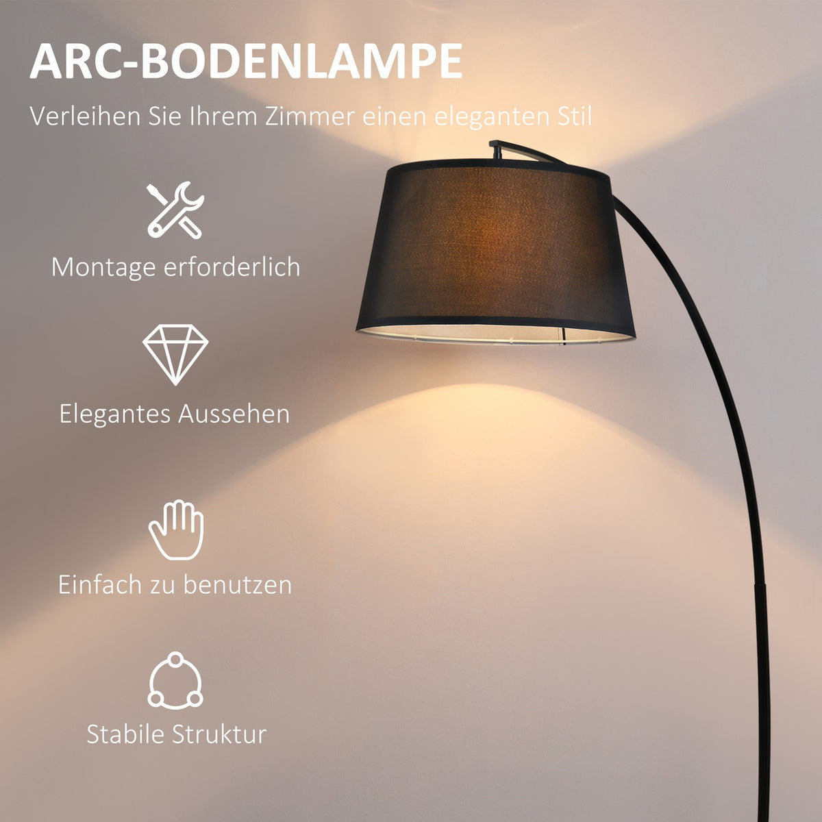 Arc lamp floor lamp Arc - Modern arc lamp made of metal - Floor lamp metal linen black