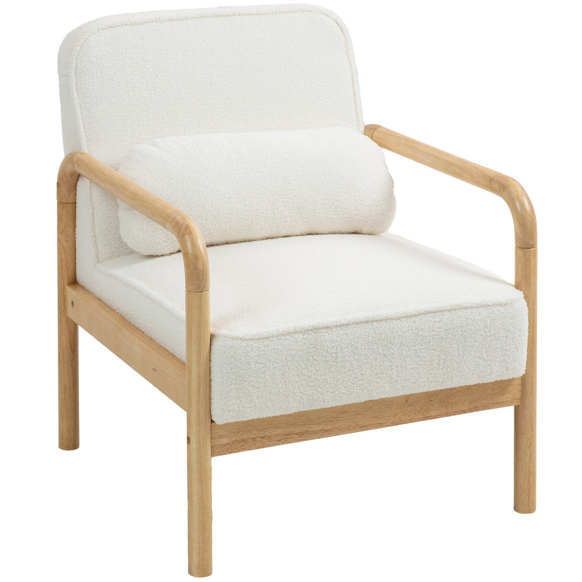 Armchair Living Room Lounge Chair with Armrests, Wooden Legs, Large and Thick Seat, Relaxation Chair Reading Chair with Throw Pillow, Bouclé Look, Upholstered Chair for Bedroom White |