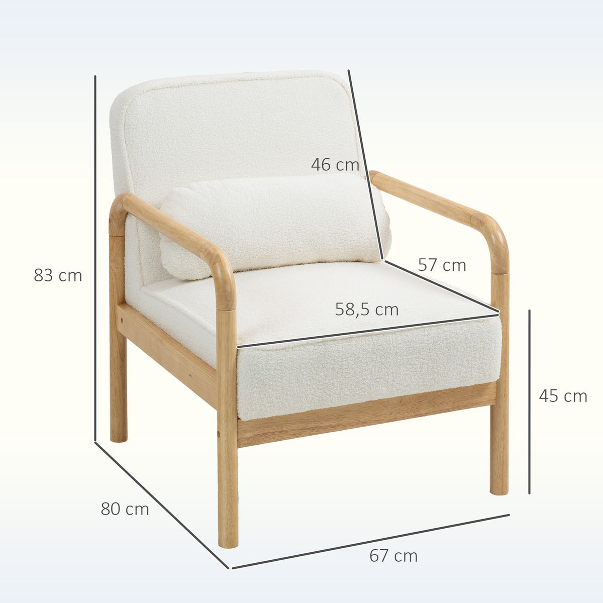 Armchair Living Room Lounge Chair with Armrests, Wooden Legs, Large and Thick Seat, Relaxation Chair Reading Chair with Throw Pillow, Bouclé Look, Upholstered Chair for Bedroom White |