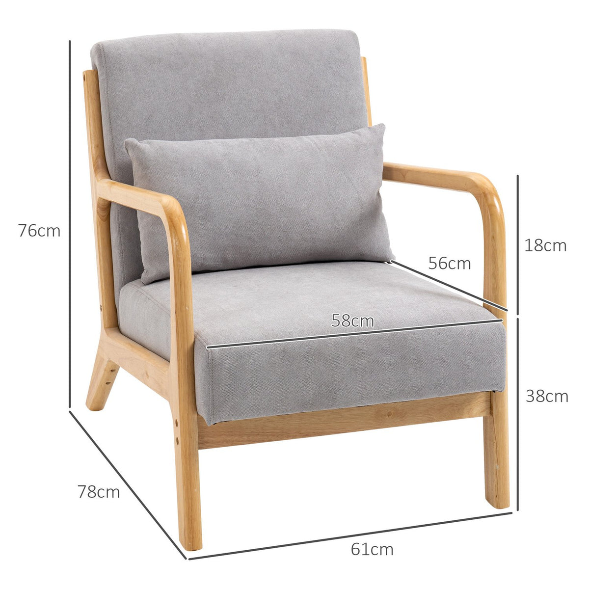 Armchair Lounge Chair with Armrest, Lumbar Cushion, Padded Relaxation Chair with Wooden Frame, Velvet Look, S-Feather, for Bedroom, Living Room, Gray