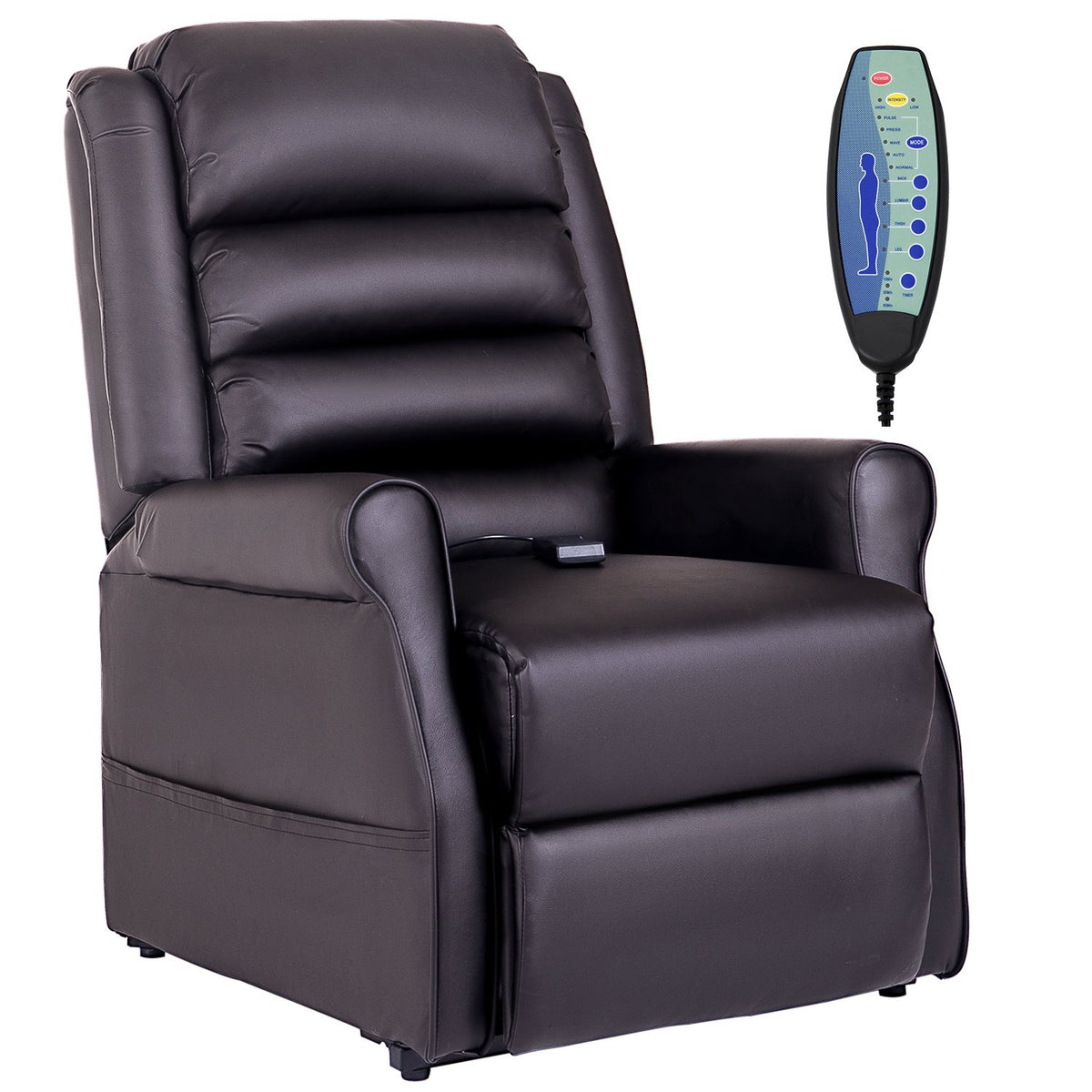Armchair Massage Chair Relaxation Chair With Stand-Up Aid Reclining Function Cup Holder Heating Function, Made Of Faux Leather, Brown