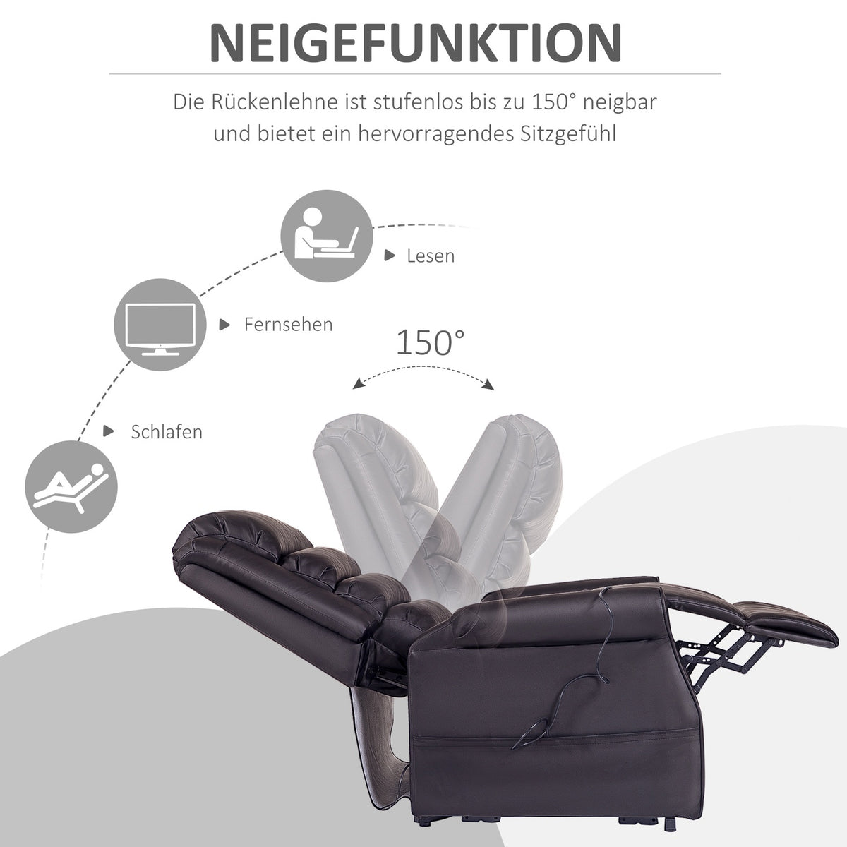 Armchair Massage Chair Relaxation Chair With Stand-Up Aid Reclining Function Cup Holder Heating Function, Made Of Faux Leather, Brown