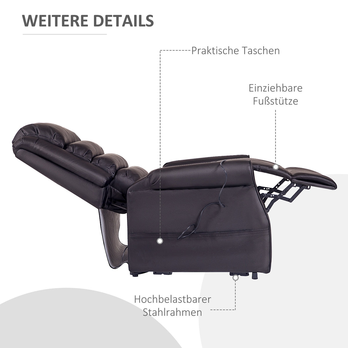 Armchair Massage Chair Relaxation Chair With Stand-Up Aid Reclining Function Cup Holder Heating Function, Made Of Faux Leather, Brown