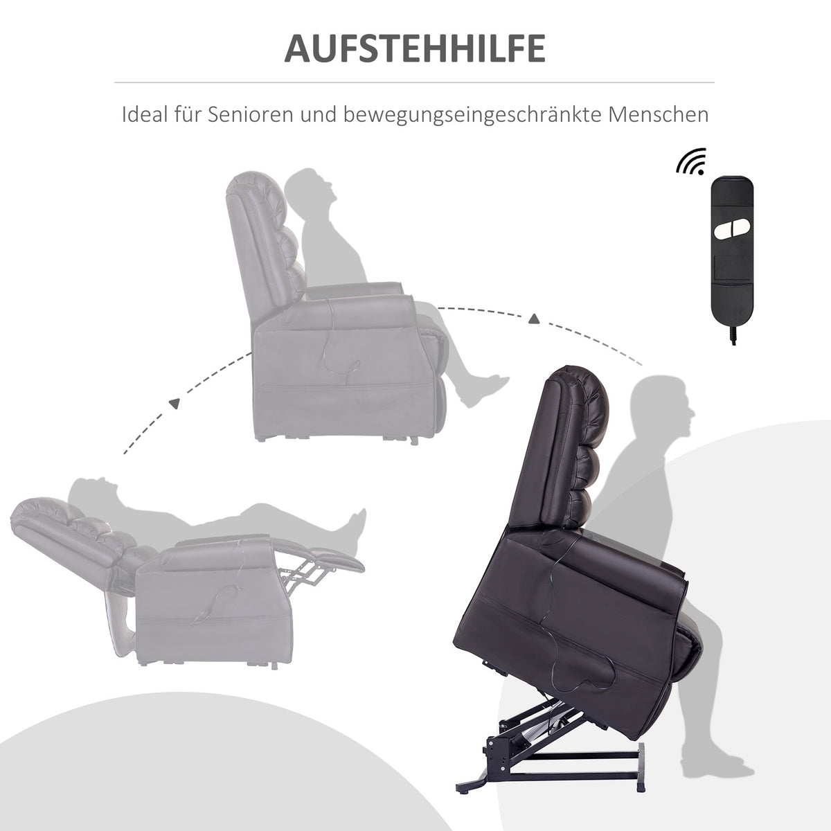 Armchair Massage Chair Relaxation Chair With Stand-Up Aid Reclining Function Cup Holder Heating Function, Made Of Faux Leather, Brown