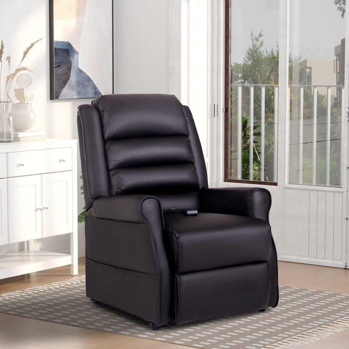 Armchair Massage Chair Relaxation Chair With Stand-Up Aid Reclining Function Cup Holder Heating Function, Made Of Faux Leather, Brown