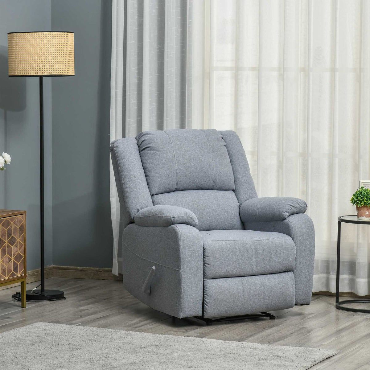 Armchair, Relaxation Chair, Tv Armchair With Reclining Function, Side Pocket, Linen-Like Polyester, Gray, 90 X 96 X 98 Cm