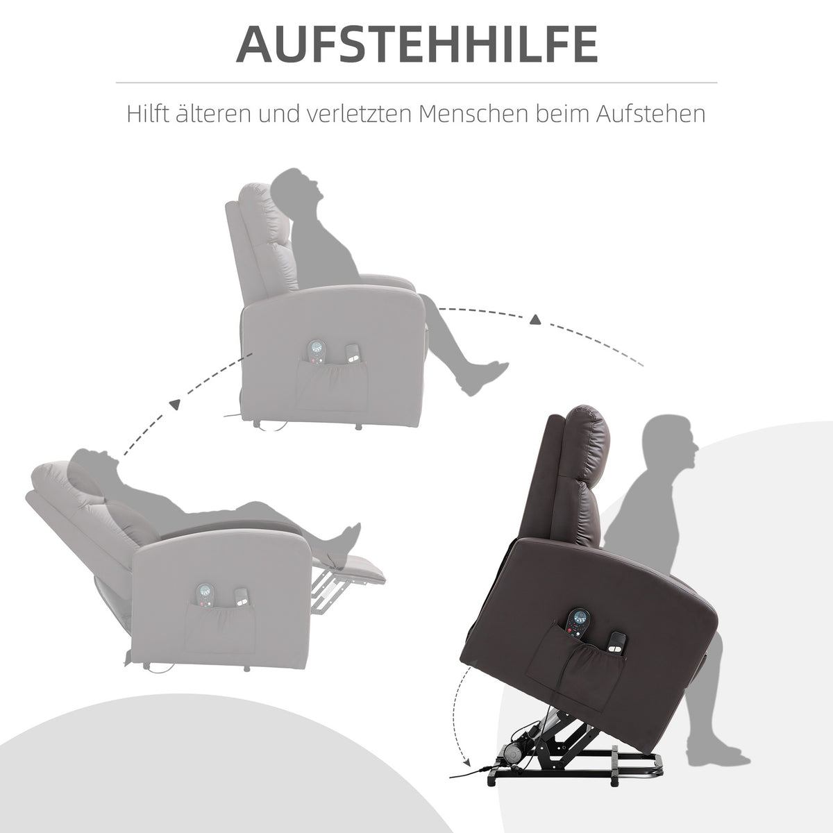 Armchair, Relaxation Chair With Stand-Up Aid, Electric Massage Chair With Reclining Function And Remote Control, Side Pocket Made Of Faux Leather, Brown