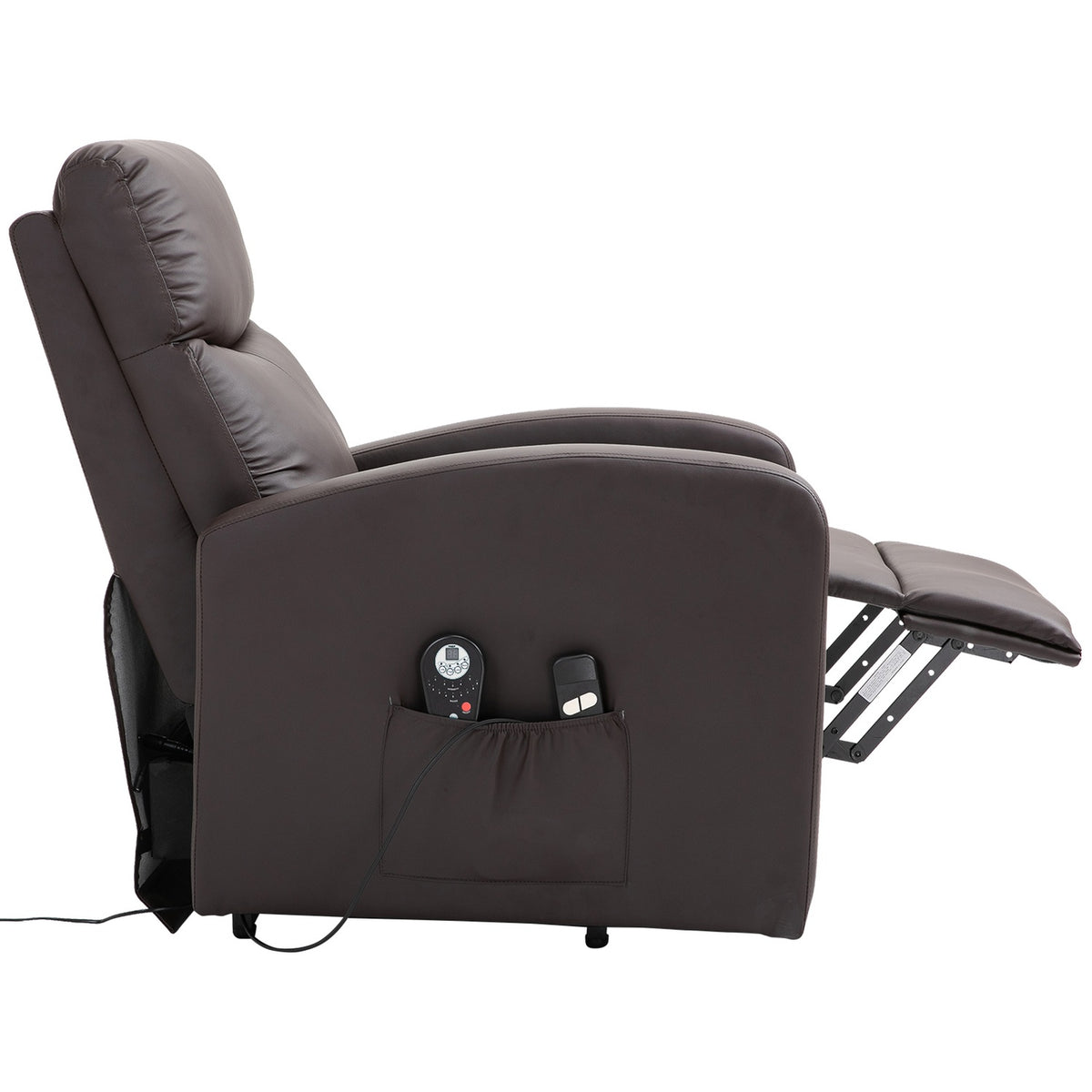 Armchair, Relaxation Chair With Stand-Up Aid, Electric Massage Chair With Reclining Function And Remote Control, Side Pocket Made Of Faux Leather, Brown