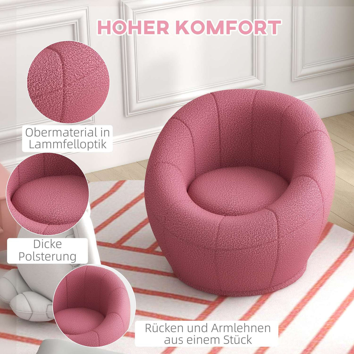 Armchair Rotatable Lounge Chair Single Chair Plush Chair Maximum Load 120 Kg Pink