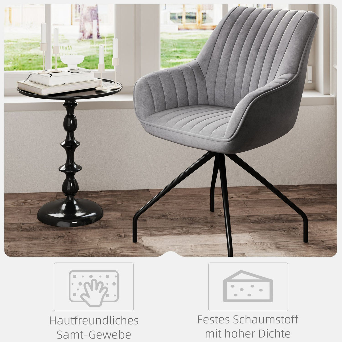 Armchair Swivel Lounge Chair with Armrests Velvet Look Swivel Chair with Metal Legs for Bedroom Living Room Dark Gray