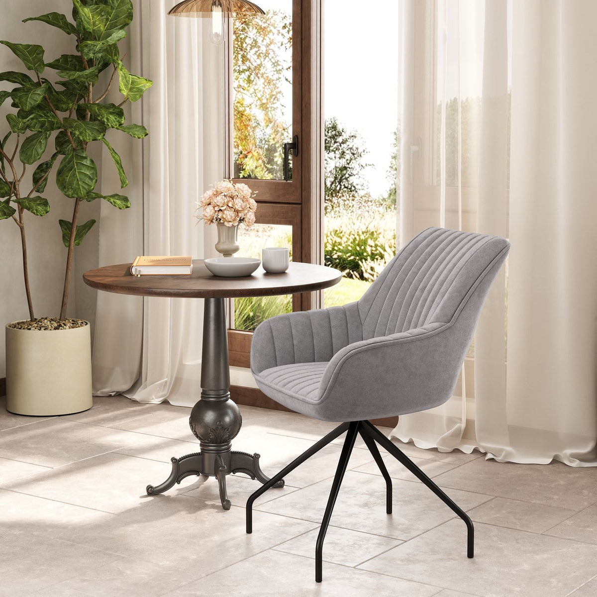 Armchair Swivel Lounge Chair with Armrests Velvet Look Swivel Chair with Metal Legs for Bedroom Living Room Dark Gray