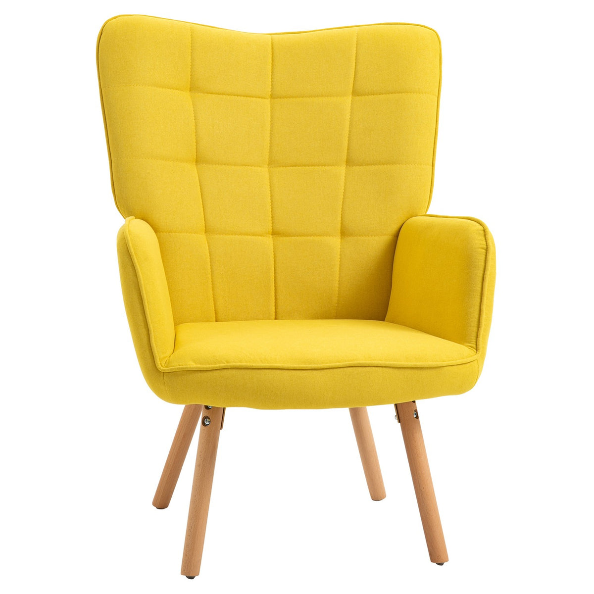 Armchair Wing Chair with Armrests, Wooden Frame Padded Lounge Chair with Velvet Look, Relaxation Chair for Living Room, Bedroom, Yellow