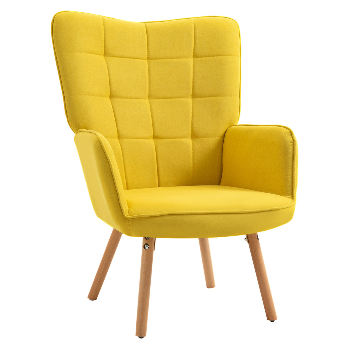 Armchair Wing Chair with Armrests, Wooden Frame Padded Lounge Chair with Velvet Look, Relaxation Chair for Living Room, Bedroom, Yellow