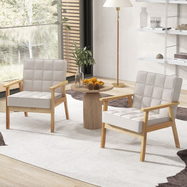 Armchair With Rubber Wood Armrests, Beige, 440 lb