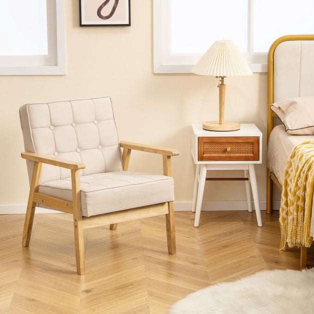 Armchair With Rubber Wood Armrests, Beige, 440 lb