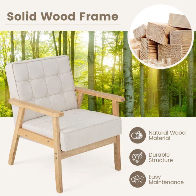 Armchair With Rubber Wood Armrests, Beige, 440 lb