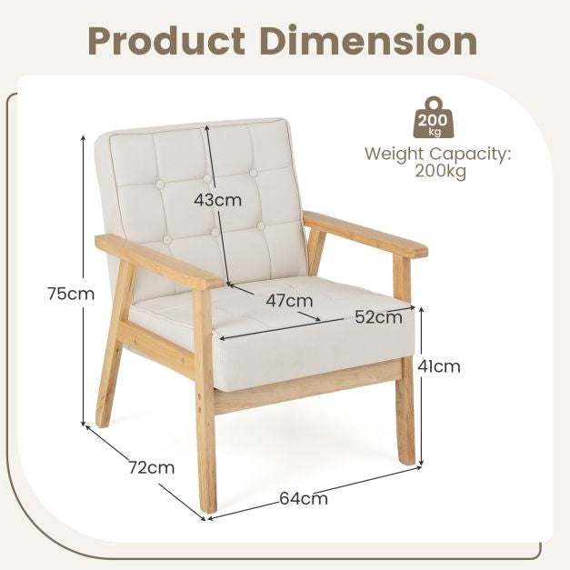 Armchair With Rubber Wood Armrests, Beige, 440 lb