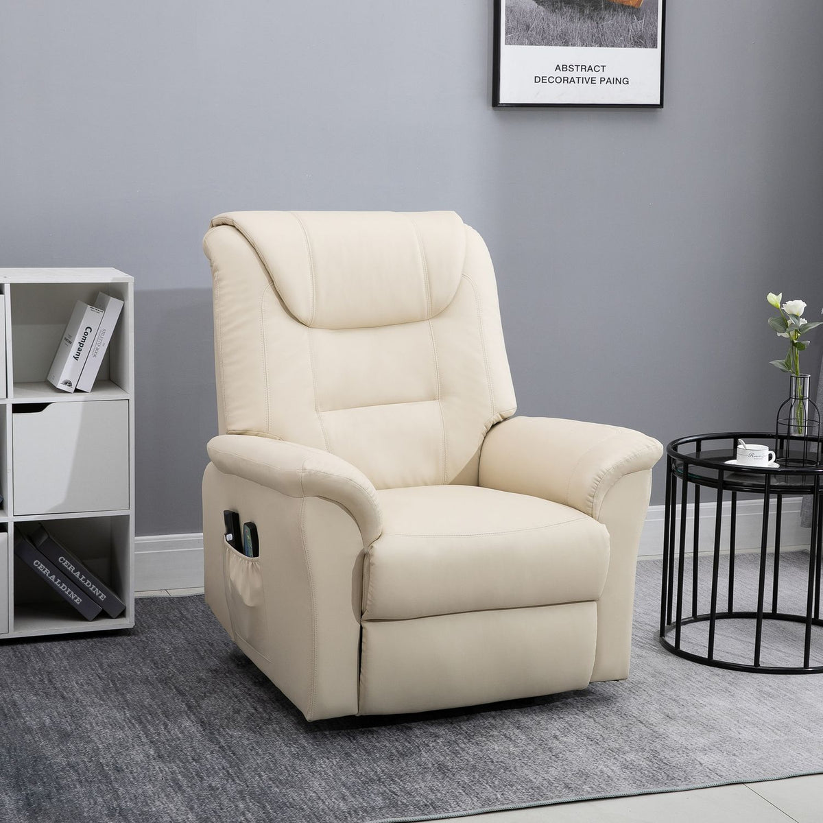 Armchair With Stand-Up Aid, Adjustable Relaxation Chair, Electric Massage Chair With Heating Function, With Remote Control, Made Of Faux Leather, Cream