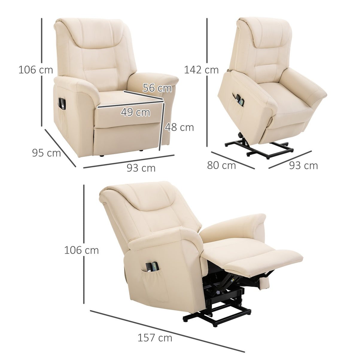 Armchair With Stand-Up Aid, Adjustable Relaxation Chair, Electric Massage Chair With Heating Function, With Remote Control, Made Of Faux Leather, Cream