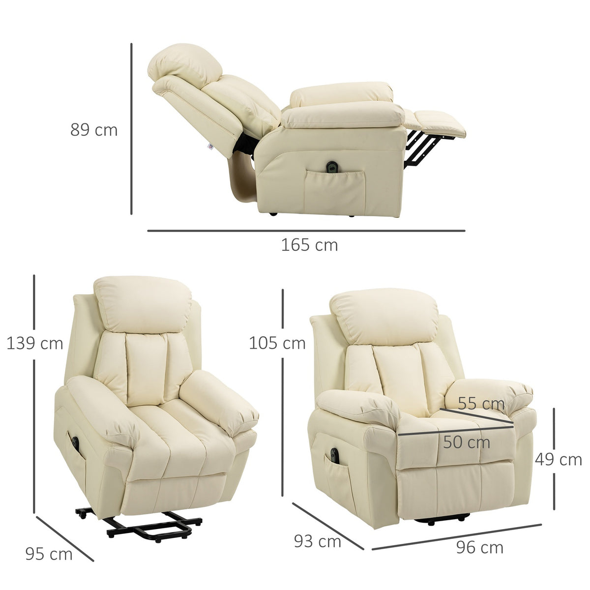 Armchair With Stand-Up Aid, Electric Relaxation Armchair, Tilting Tv Armchair With Remote Control, Made Of Faux Leather, Cream 93 X 96 X 105 Cm