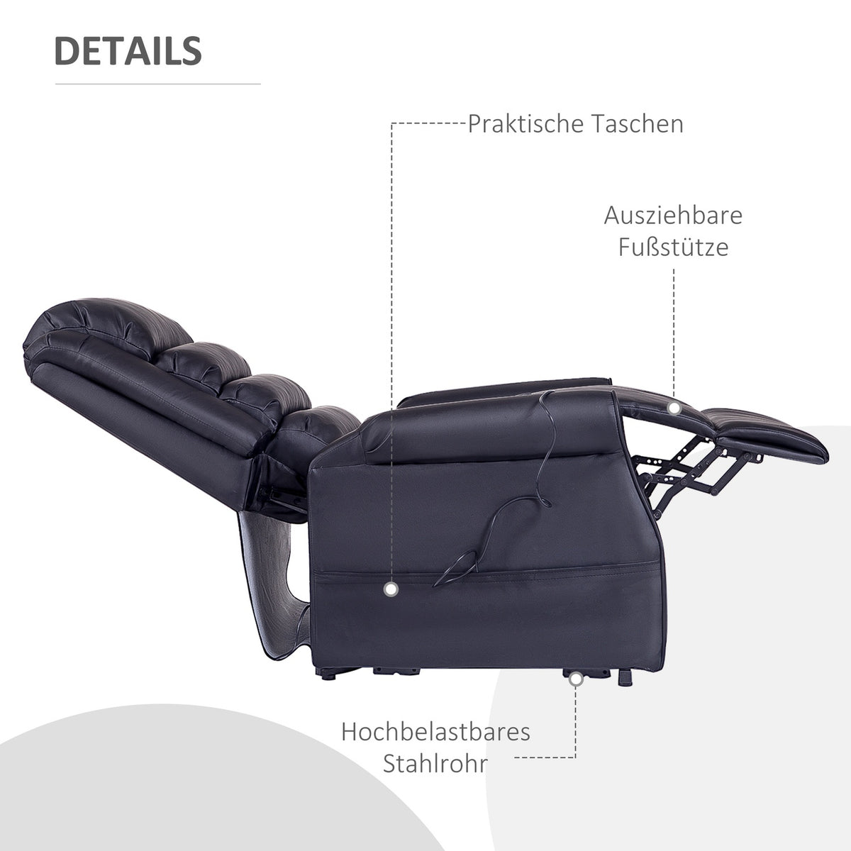 Armchair With Stand-Up Aid, Massage Chair With Reclining Function, Relaxation Chair With Usb Port, Stand-Up Chair With Remote Control, Heating Function