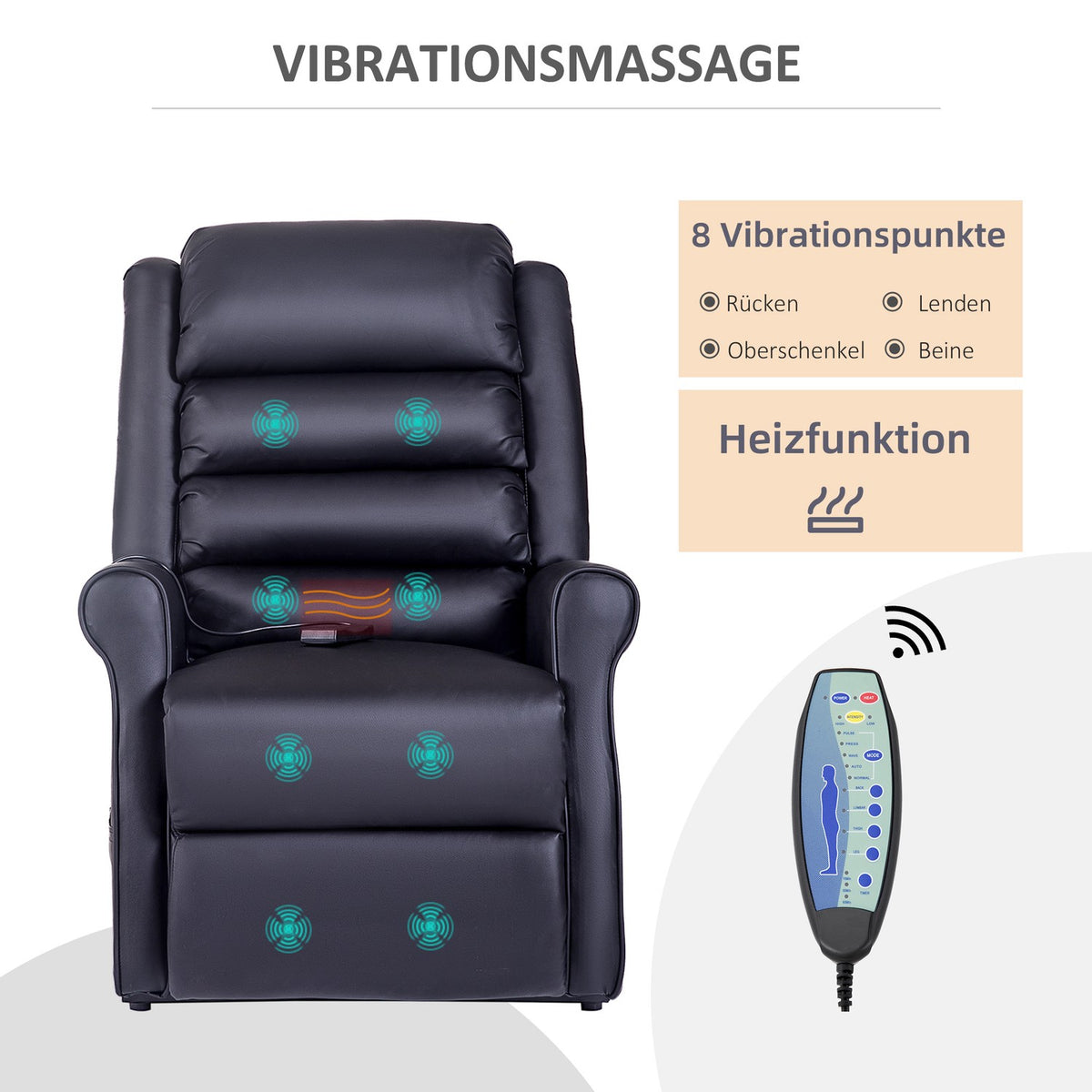 Armchair With Stand-Up Aid, Massage Chair With Reclining Function, Relaxation Chair With Usb Port, Stand-Up Chair With Remote Control, Heating Function