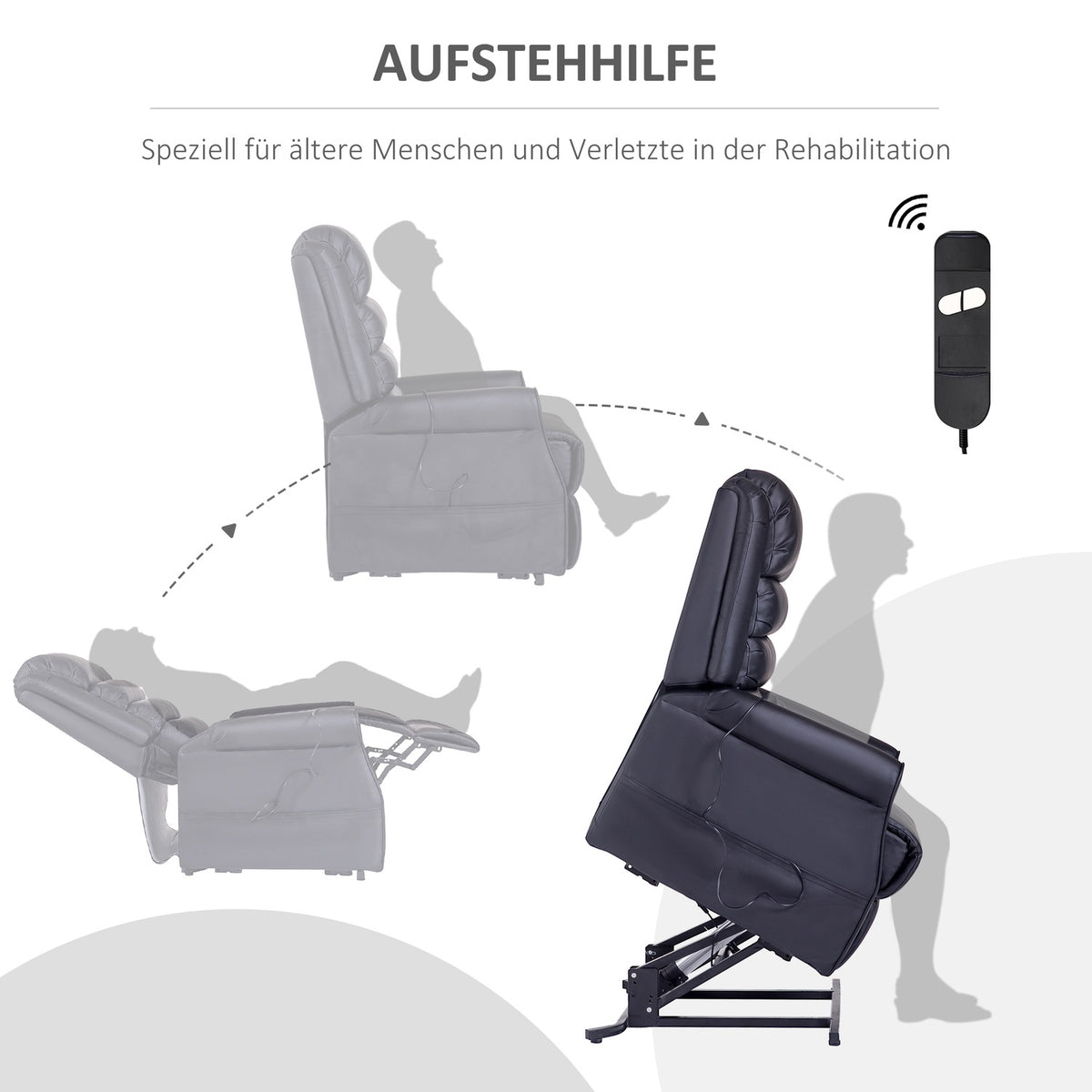 Armchair With Stand-Up Aid, Massage Chair With Reclining Function, Relaxation Chair With Usb Port, Stand-Up Chair With Remote Control, Heating Function