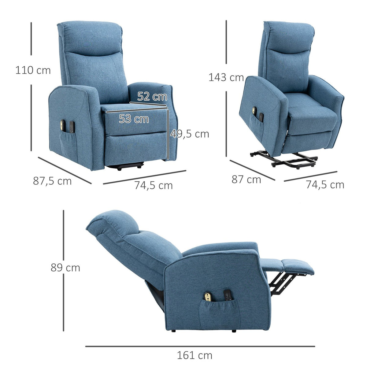 Armchair With Stand-Up Aid, Massage Chair With Remote Control, Relaxation Chair With Footrest, Tv Chair With Side Pocket