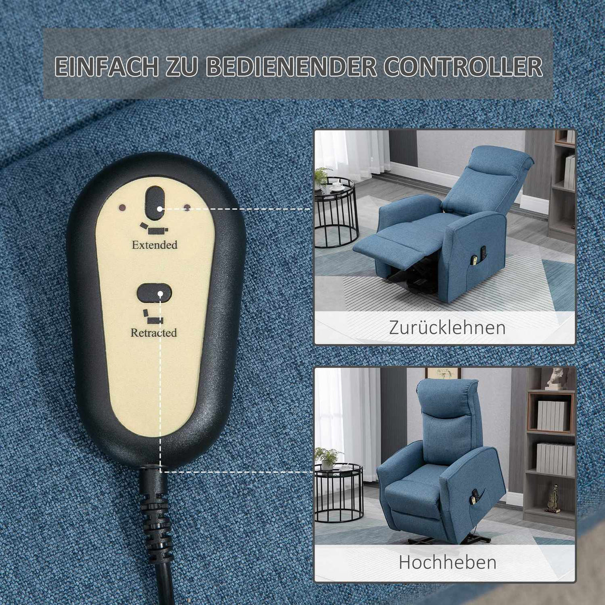 Armchair With Stand-Up Aid, Massage Chair With Remote Control, Relaxation Chair With Footrest, Tv Chair With Side Pocket