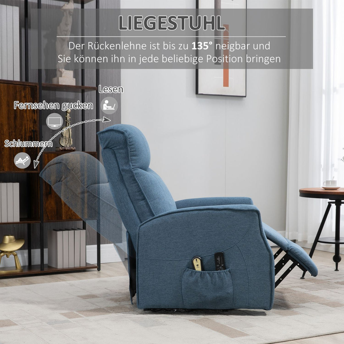 Armchair With Stand-Up Aid, Massage Chair With Remote Control, Relaxation Chair With Footrest, Tv Chair With Side Pocket