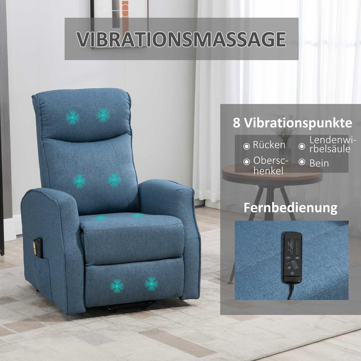 Armchair With Stand-Up Aid, Massage Chair With Remote Control, Relaxation Chair With Footrest, Tv Chair With Side Pocket