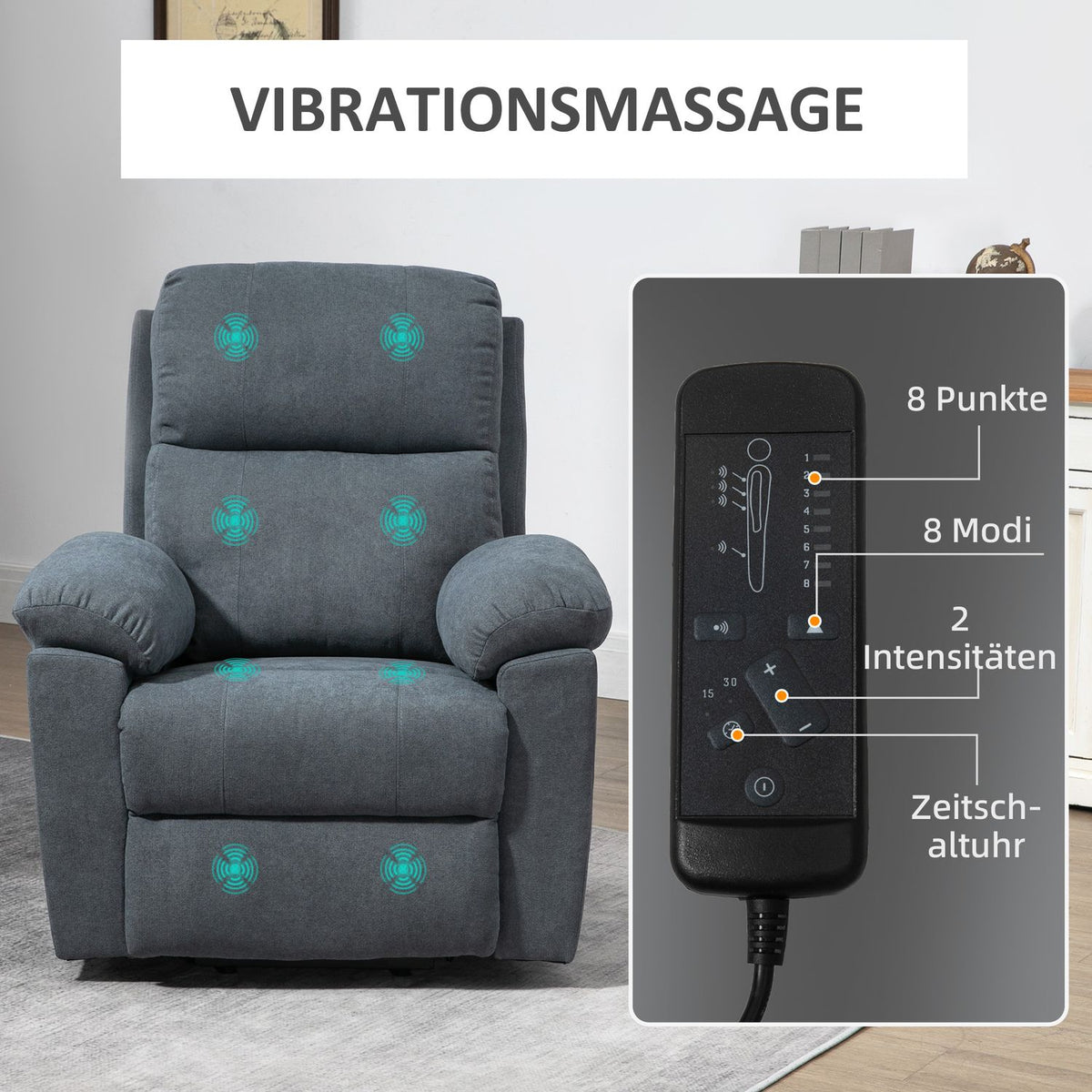 Armchair With Stand-Up Aid, Relaxation Chair With Reclining Function, Massage Chair With Side Pocket, Tv Chair With Remote Control, Gray