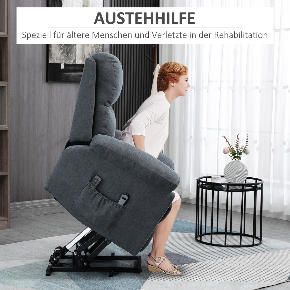 Armchair With Stand-Up Aid, Relaxation Chair With Reclining Function, Massage Chair With Side Pocket, Tv Chair With Remote Control, Gray