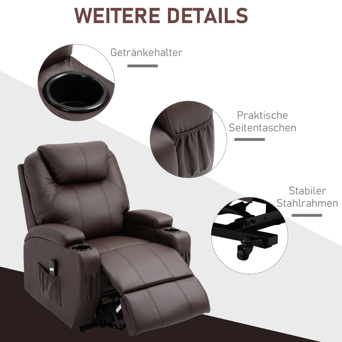 Armchair With Stand-Up Aid, Tiltable, Relaxation Chair With Cup Holder & Storage Bag, Remote Control