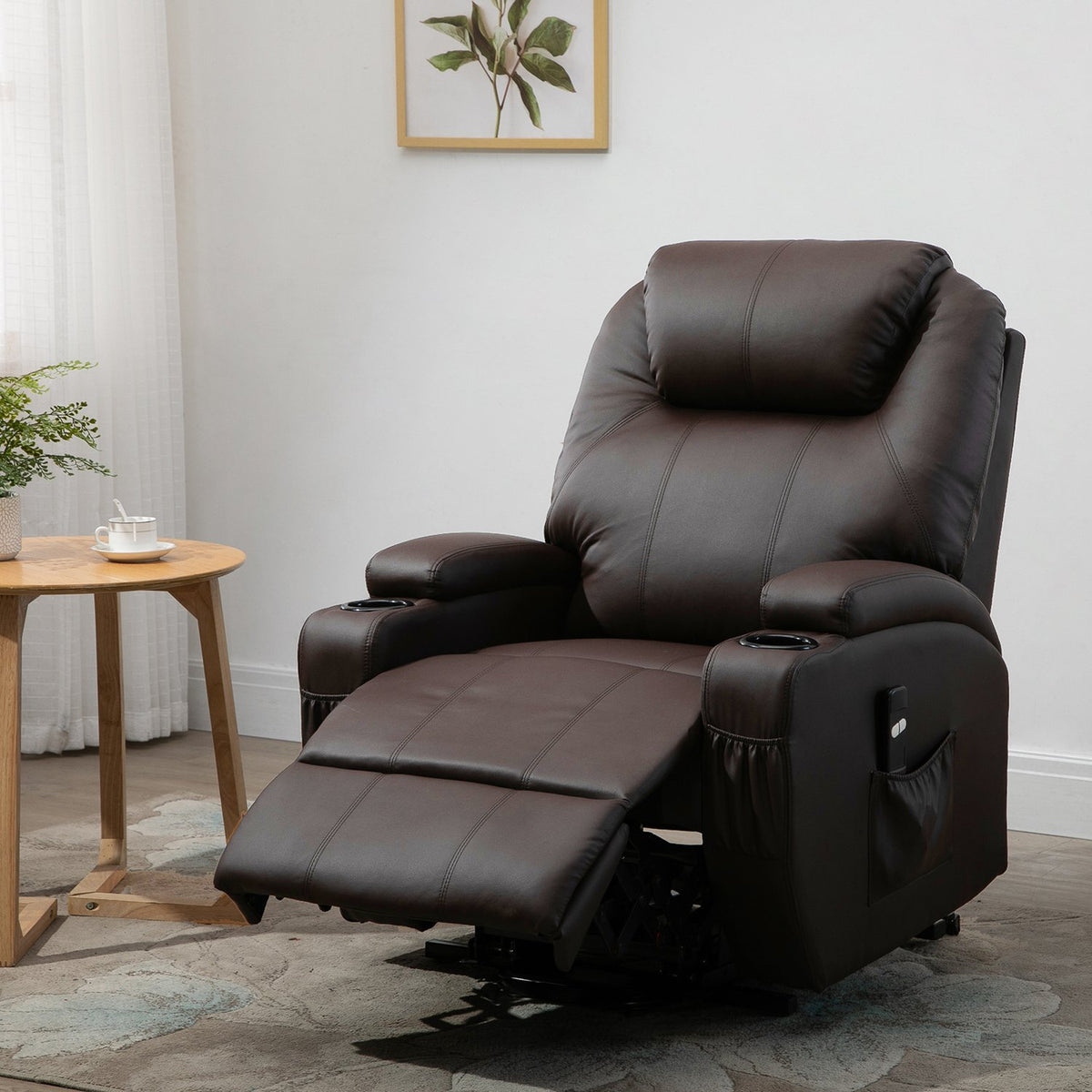 Armchair With Stand-Up Aid, Tiltable, Relaxation Chair With Cup Holder & Storage Bag, Remote Control
